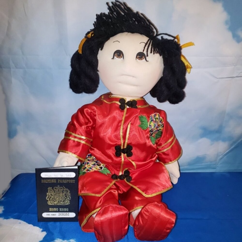 1984 Rice Paddy Babies Soft Sculpture Doll Hong Kong British Passport 18"